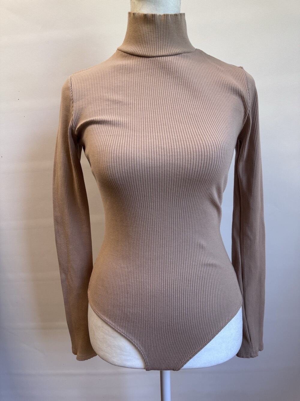 Lulus Basics Taupe Ribbed Turtleneck Long Sleeve Bodysuit Size S